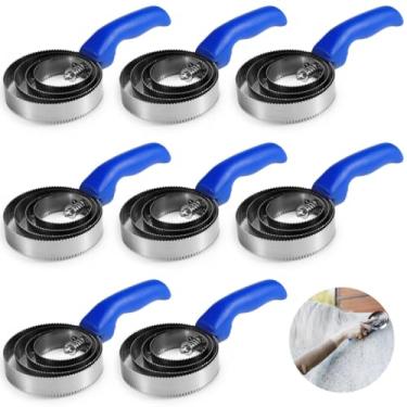 Imagem de Escovas de cavalo de aço inoxidável para animais de estimação, arranhadores reversíveis de metal com 4 anéis, cavalo para escovas, pega confortável, cabra, ovelha, vaca com pentes, curry