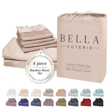 Imagem de Bella Coterie Conjunto de lençóis King Size com 6 peças de viscose de bambu de luxo | 100% orgânico | Resfriamento para pessoas com sono quente | Bolso profundo de 45,7 cm | Macio e hipoalergênico | 4