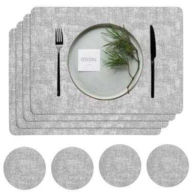 Imagem de QSYZAIL Jogo americano conjunto de 4 com porta-copos, tapetes de mesa de vinil de couro sintético para cozinha e festa ao ar livre