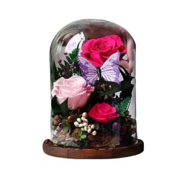 Imagem de Hjoxa Flores eternas e borboleta, elegante, cúpula de vidro, flores para sempre, presentes para mulheres, namorada, esposa, mãe, romântico, dia dos namorados, buquê de flores de Natal, presente faça