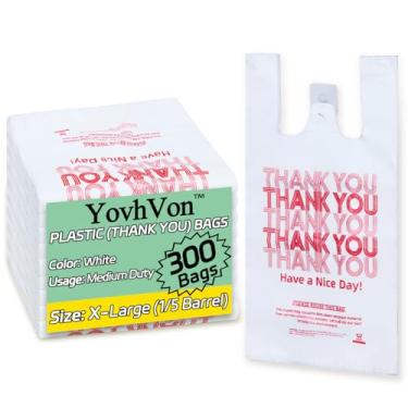 Imagem de YovhVon Sacos plásticos extragrandes de 300 unidades com alças, bolsas de camiseta, bolsas de agradecimento, sacola de compras, sacola de compras, |para loja, transporte, pacote|, branco, 1/5 barril