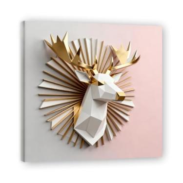 Imagem de NHLDZYH Moldura interna. Pintura em tela de Natal escandinavo Geometria minimalista Ouro escovado em rosa empoeirado Moderno Imagem de parede festiva. A12. 60 x 60 cm - 23,6 x 23,6 polegadas