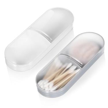 Imagem de Eldraqth 2 peças de estojo de viagem Qtips com tampa à prova de poeira portátil pequeno suporte de algodão dental almofada de algodão de plástico transparente cotonete almofadas de maquiagem