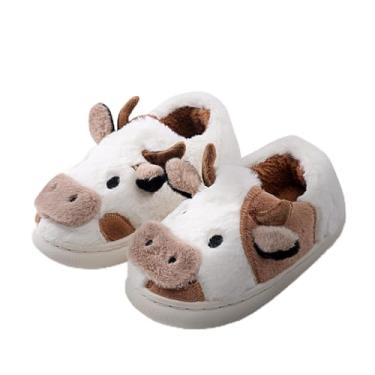 Imagem de Chinelo infantil de vaca, para meninos e meninas, macio de pelúcia para casa, animal fofo, confortável, quente, felpudo, espuma de memória, antiderrapante, fofo, para uso interno e externo, Marrom