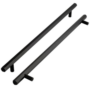 Imagem de funifiti Pacote com 5 maçanetas de porta de armário extra longas pretas escovadas 30,5 cm puxadores modernos de gaveta puxadores de armário remodelação de cozinha ferragens de móveis