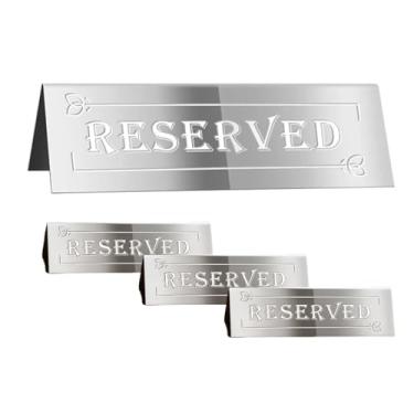 Imagem de NumRealm Placas acrílicas para assentos reservados, barracas de mesa de reserva de convidados à prova d'água dupla face para casamento, festa de aniversário, restaurante, reunião, prata, 4 peças