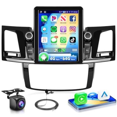 Imagem de Rádio para Toyota Fortuner Hilux 2007-2014 A/C, 4G + 64G estéreo automotivo com carplay sem fio Android Auto, tela sensível ao toque IPS de 9,7 polegadas, DSP 32EQ, 5.0 Bluetooth, câmera de backup AHD