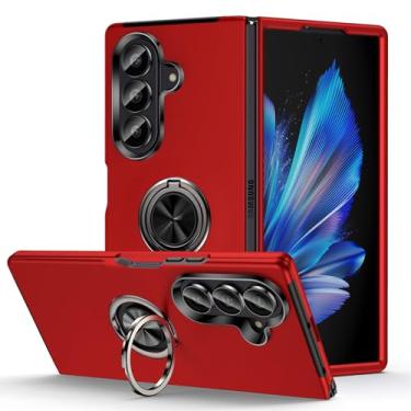 Imagem de Halokin Capa para Samsung Galaxy Z Fold 7, Z Fold 7, suporte de anel de metal embutido, capa protetora fina à prova de choque para Samsung Galaxy Fold7, vermelha