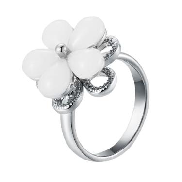 Imagem de Kokoma Anel de flor de pedra olho de gato para mulheres ansiedade reviva anel giratório anel floral ajustável delicado noivado casamento moda joias, Adjustable, Cobre, Sem pedra preciosa