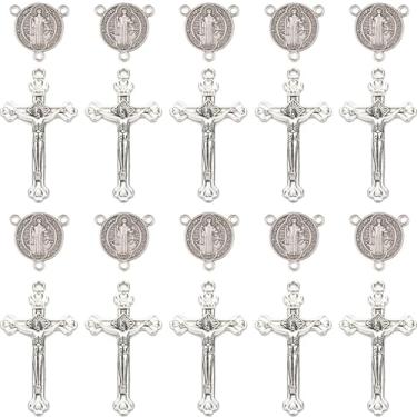 Imagem de Jiali Q Conjunto de crucifixo e medalha do terço de São Bento, 40 peças, medalha de 2 cm e cruz de 4 cm, 20 conjuntos