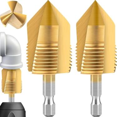 Imagem de LINGIGAOUT Ferramenta de rosqueamento de tubulação 1/5.1 cm e 3/10.2 cm kit rosqueador de tubos de PVC de dupla função, ferramenta de corte de rosca interna e externa compatível com furadeira elétrica