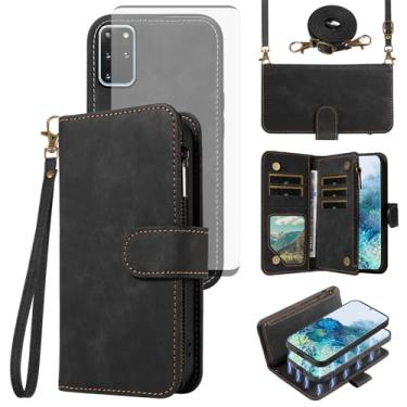 Imagem de Capa de celular para Samsung Galaxy S20 Plus S20+ 5G carteira magnética destacável com protetor de tela de vidro temperado cordão transversal suporte para cartão S20+5G S20plus 20S + S2O S 20 20+ G5