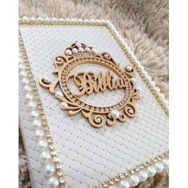 Imagem de Bíblia decorada matelassé bege - brasão luxo - católica editora paulus