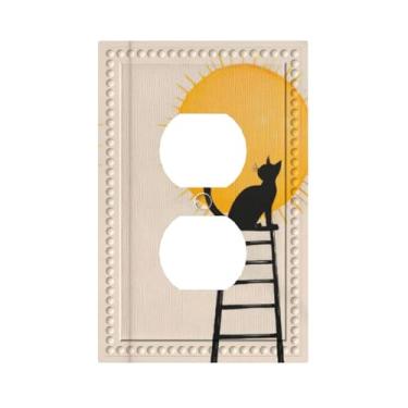 Imagem de HLCoChT Capas decorativas para interruptores de luz Boho Cat 1 Gang Single Duplex Outlet Wall Plate Placa Elétrica