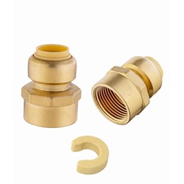 Imagem de (Pacote com 2) Adaptadores NPT fêmea EFIELD Push Fit 1,9 cm x 2,5 cm Conexões de latão, Push-to-Connect, Pex, Cobre, CPVC, com clipe de desconexão, certificado UPC