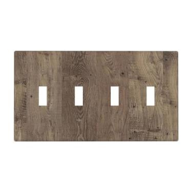 Imagem de Nadoabtm Placa de cobertura de interruptor de luz rústica marrom textura de grão de madeira 4 gangues quadriciclo interruptores decorativos placas de parede capa de tomada elétrica para quarto