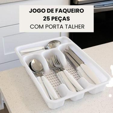 Imagem de Jogo De Faqueiro 25 Peças Com Porta Talher - Branca - Quality House