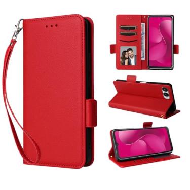 Imagem de KONXISA Capa carteira para T-Mobile Revvl 8, capa PU com porta-cartão, capa protetora flip para T-Mobile Revvl 8 com função de suporte, fecho magnético lateral, proteção contra quedas, proteção contra