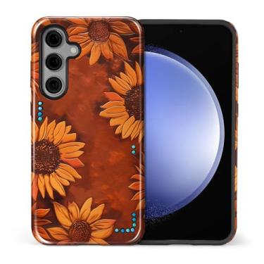 Imagem de Flivro Capa para Samsung Galaxy S23 FE, capa rígida 2 em 1 PC e amortecedor interno de silicone, antiarranhões, à prova de choque, design fino, retrô, girassol