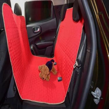 Imagem de Capa Protetora Universal para Banco Traseiro de Carro, Impermeável, Microfibra Matelada, 105 x 170cm, com Elástico, Encaixe para Cinto de Segurança (Vermelho)