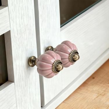Imagem de 2 puxadores de cerâmica para cômoda – Puxadores coloridos de abóbora para gaveta, porta, cozinha, banheiro, móveis, ferragens, rosa