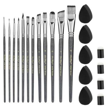 Imagem de Wowang Conjunto de 12 pincéis de pintura facial e esponjas para pintura facial, suprimentos para pincéis de acrílico, conjuntos de pincéis para adultos (preto)