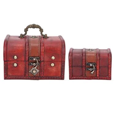 Imagem de Caixa de armazenamento de madeira Vintage polido à mão Caixa de presente decorativa de madeira com dobradiça de liga para decoração de escritório em casa Material de liga de