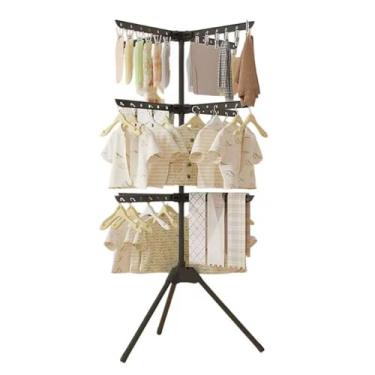 Imagem de Hhsdyl Varal de Roupas Tripé, Cabide Porta-Roupas Portátil e Dobrável, Economizador de Espaço - Varal de Roupas para Chão e Varanda,Black,triple layer
