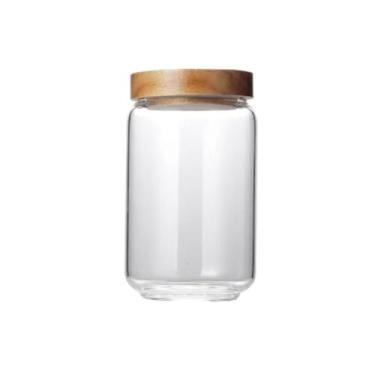 Imagem de Pote de Vidro com Tampa de Madeira Organizador e Armazenamento para Alimentos, Condimentos e Especiarias (750ml)