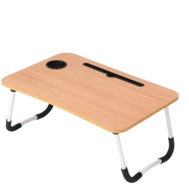 Imagem de Mesa Dobrável para Notebook Portátil Dobrável Articulada em Suporte para Laptop Cama Estudo Porta Tablet(MADEIRA SEM GAVETA)