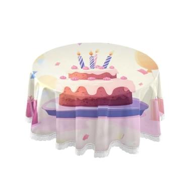 Imagem de SEHANY Toalha de mesa redonda para festa de feliz aniversário de 152 cm, tecido lavável sem rugas, toalha de mesa redonda com decoração de renda para decoração de aniversário de restaurante