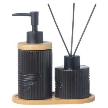 Imagem de Kit Lavabo Difusor Banheiro Bambu Dispenser Líquido / 373 (Preto)