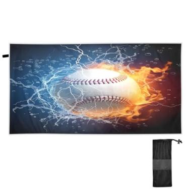 Imagem de ATTX Toalha de praia de fogo de água de beisebol 76 x 152 cm - Cobertor leve de microfibra resistente à areia de secagem rápida para piscina, ioga, academia e viagens | Esportes de banho de natação