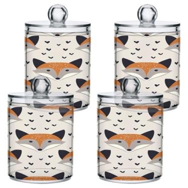 Imagem de ATTX Dispensador de suporte Qtip padrão Fox para bola de algodão, cotonete, frasco de boticário de plástico transparente, decoração de casa, pote de armazenamento de cozinha, pacote com 4 (48)
