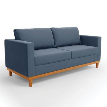 Imagem de Sofá 03 Lugares Juliette Azul Marinho Base Madeira Castanho