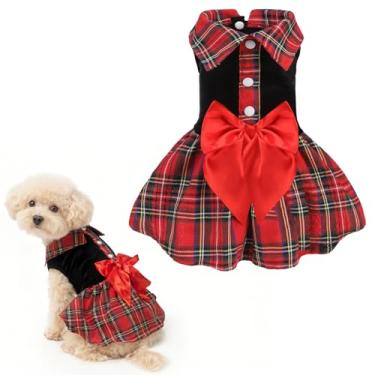 Imagem de BEAUTYZOO Vestido xadrez clássico para cachorrinhos fofos, vermelho, P