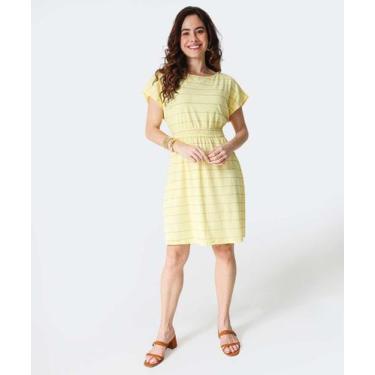 Imagem de Vestido Feminino Listrado Manga Curta Marisa Amarelo-88041, Amarelo, P