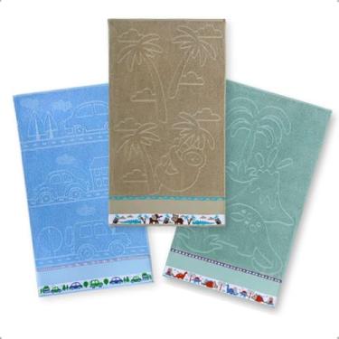 Imagem de Kit 3 Toalha Lavabo Infantil Jaquard Com Barra Pinte e Borde (Menino)