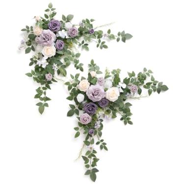 Imagem de Ling's moment 2 peças de guirlanda de flores artificiais lilás roxo claro floral swags mesa centro de mesa decoração de casamento guirlandas rosa arranjos verdes para decoração de mesa de namorado