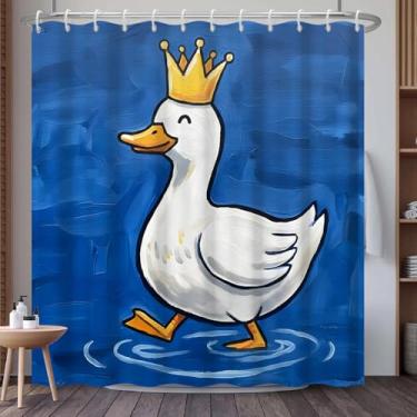 Imagem de NAEMBCU Cortina de chuveiro de pato com ganchos - Pato brincalhão com design de coroa, cortina de banho de tecido impermeável para crianças, decoração de banheiro divertida e peculiar, 188 x 182 cm
