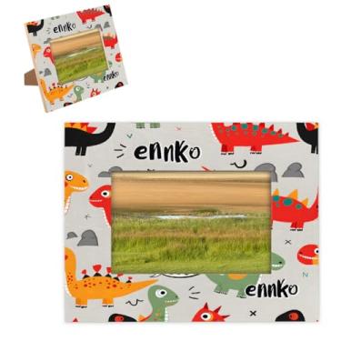 Imagem de hongjinglin Porta-retrato de 20,3 x 25,4 cm de madeira dinossauro fofo Ennko Word Molduras para fotos com tapete de parede e mesa para pendurar na parede para decoração de casa e amigos da família