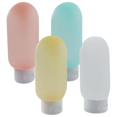 Imagem de suiwotin Garrafas de viagem – Recipientes recarregáveis à prova de vazamentos e espremíveis de 60 ml para artigos de higiene pessoal, xampu e loção, Cor transparente.