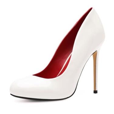 Imagem de HAOZHAOTOU Sapato masculino unissex de salto alto, salto alto, salto alto, couro envernizado, sapatos de festa, Branco, 16 Women/14 Men