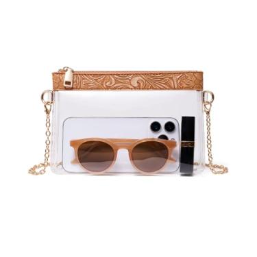 Imagem de Unilily Bolsa transparente para eventos em estádios, bolsa pequena transparente aprovada para estádios para mulheres, bolsa transversal para shows e esportes, Marrom claro em relevo, Medium