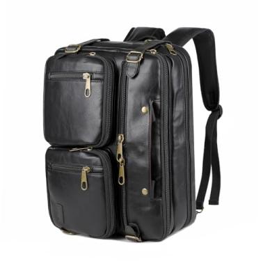 Imagem de Maleta masculina de couro vegano, híbrida, bolsa para laptop de 43 cm, bolsa mensageiro de negócios HB-22, Preto/branco, Utilitário