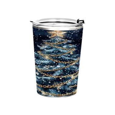 Imagem de STAYTOP Copo de aço inoxidável de árvore de Natal 368 g, copo de café isolado com tampa e canudo, caneca de café de viagem de parede dupla para bebidas quentes e frias