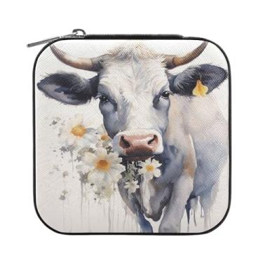 Imagem de Wassud Flor de vaca (3) pequena caixa de joias de viagem, mini organizador portátil de couro PU, brincos de armazenamento quadrado, colar, pulseiras, joias para mulheres, meninas, senhoras, noiva