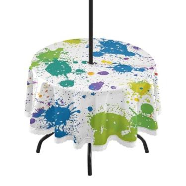 Imagem de CEBUGI Toalha de mesa redonda para uso ao ar livre, fundo vibrante, impermeável, com furo Umberlla, capa de mesa lavável para pátio, cozinha, sala de jantar, 152 cm