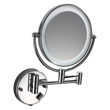 Imagem de Espelho cosmético com carregamento USB, espelho de maquiagem LED de 20 cm com luz telescópica, espelho de beleza montado na parede, dupla face