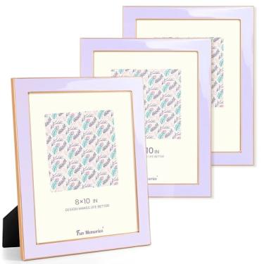 Imagem de Fun Memories Porta-retrato 20 x 25 cm – 3 peças de moldura de vidro esmaltado roxo com borda de metal dourado e cavalete para exibição em bancadas, mesas, estantes, mesas e paredes (roxo/dourado)